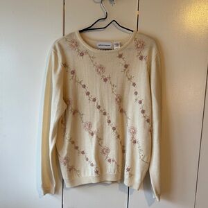 Alfred Dunner Cream and Pink Floral Sweater